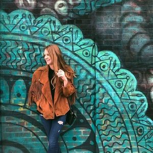 Real suede leather fringe jacket